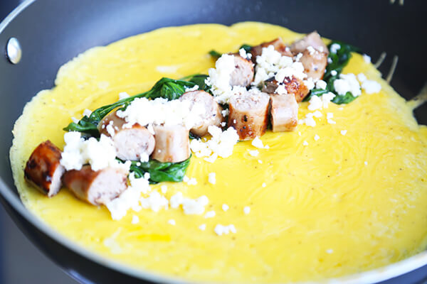 Sausage, Spinach, Feta Cheese Omelette