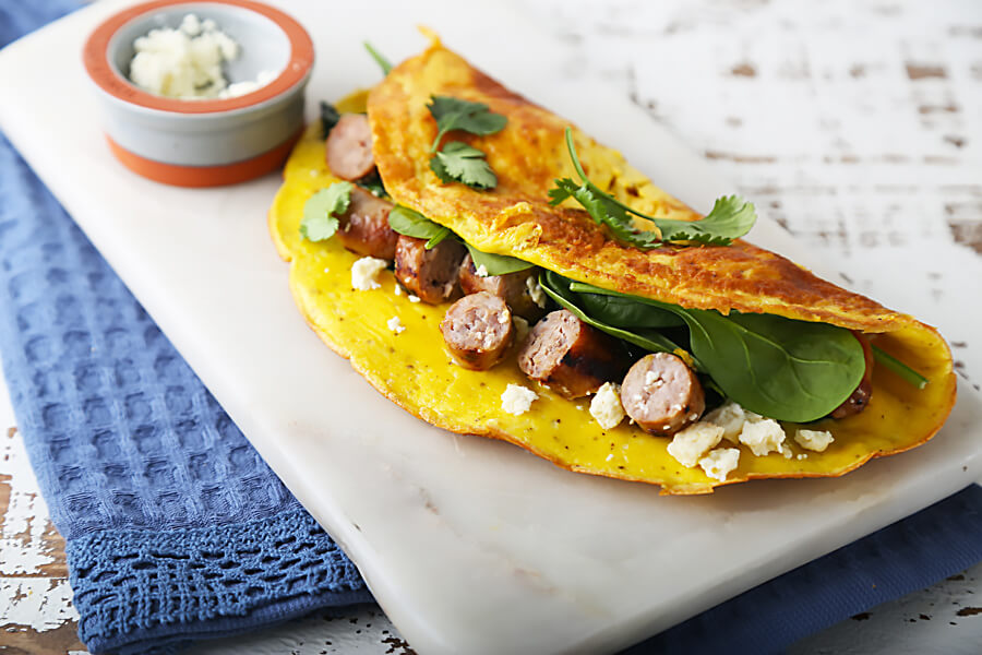 Sausage, Spinach, Feta Cheese Omelette