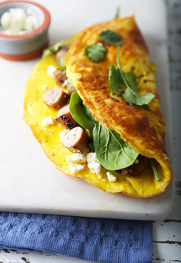 Sausage, Spinach, Feta Cheese Omelette