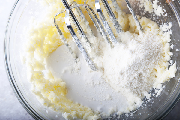 Fluffy white buttercream icing whipped with erythritol and coconut milk