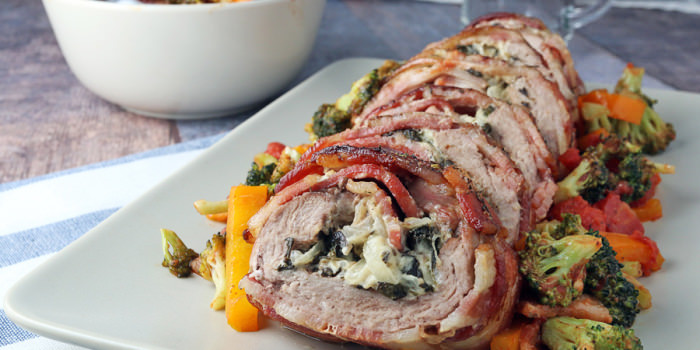 Bacon Wrapped Stuffed Pork Tenderloin