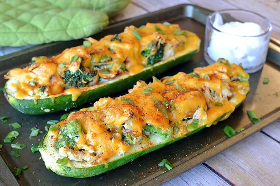 Broccoli Chicken Zucchini Boats