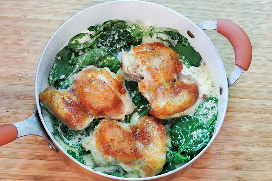 Skillet Browned Chicken with Creamy Greens