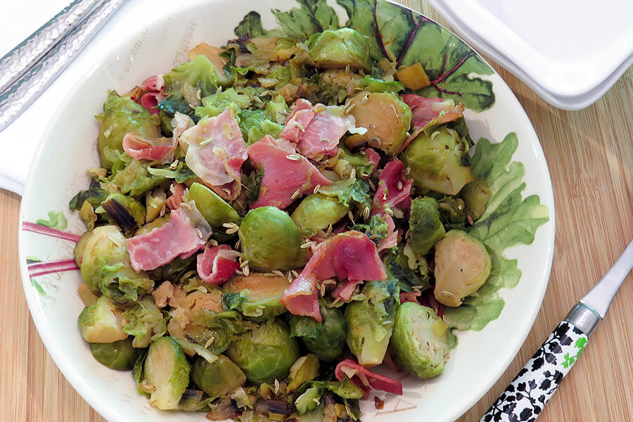 Brussels Sprouts with Melted Leeks and Prosciutto