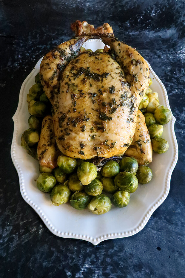 Herbed Roast Chicken with Brussels Sprouts