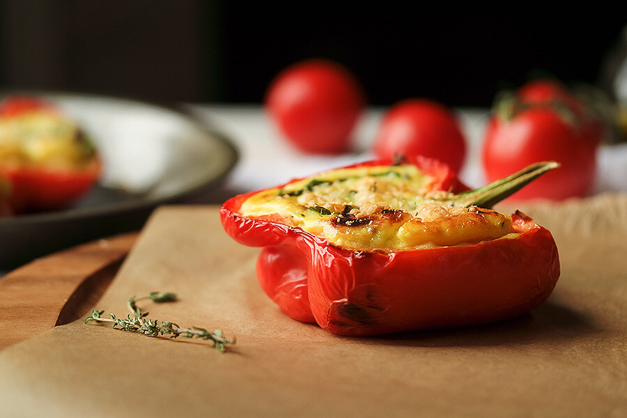 Vegetarian Three Cheese Quiche Stuffed Peppers