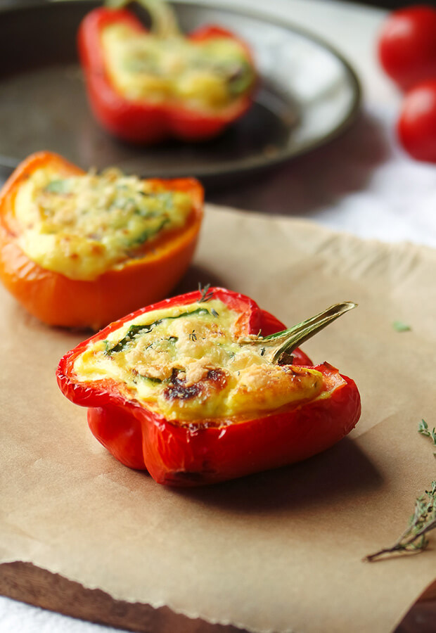Vegetarian Three Cheese Quiche Stuffed Peppers