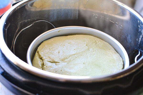 Pour the cheesecake batter into a well greased spring form pan. You will need a pan that is no larger than 6-7 inches so that it fits inside your Instant Pot.