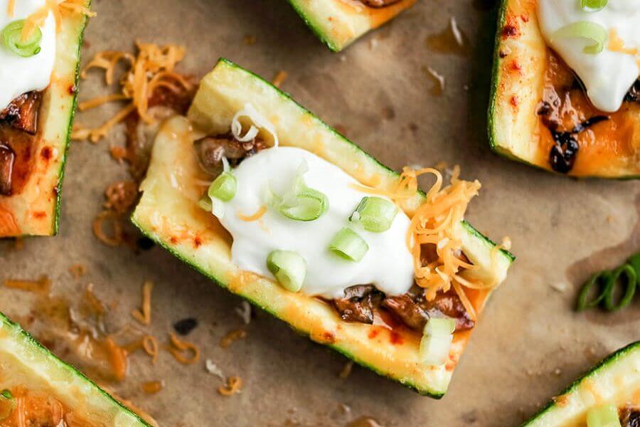 Vegetarian Loaded Zucchini Skins