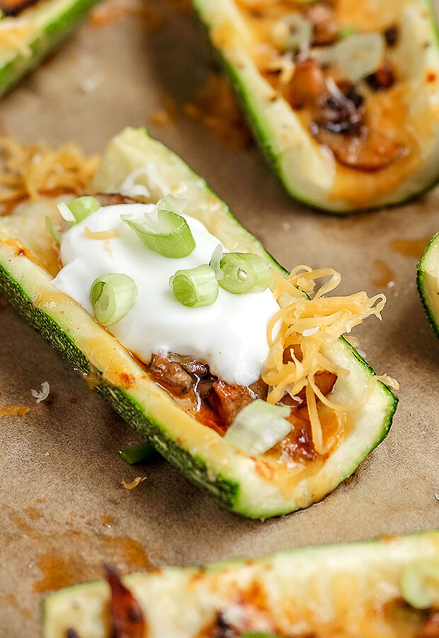 Vegetarian Loaded Zucchini Skins