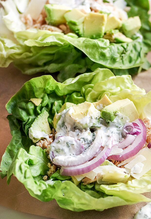 Salmon Lettuce Cups with Lemony Basil Spread 