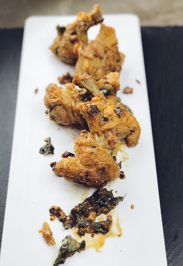 Salted Egg Yolk and Curry Leaf Oven Baked Chicken Lollipop