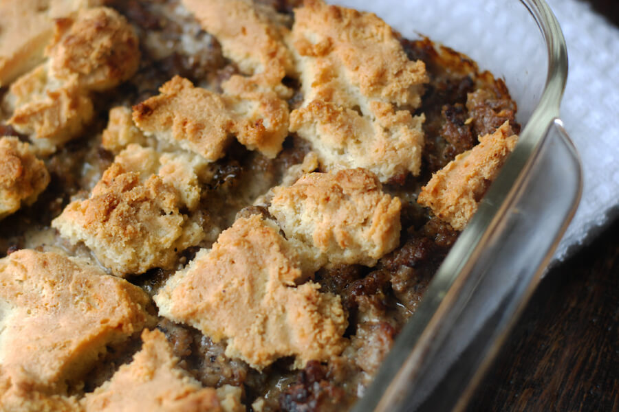 Keto Sausage Gravy and Biscuit Bake