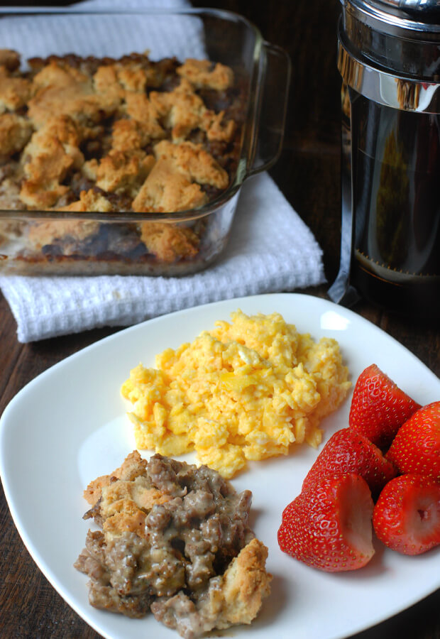 Keto Sausage Gravy and Biscuit Bake