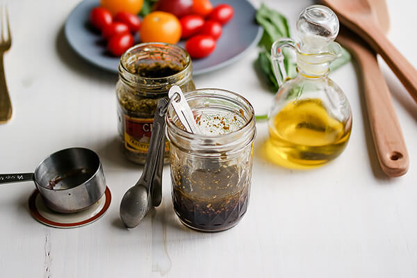 Marinated Pesto Chicken Salad with Basil Balsamic Vinaigrette