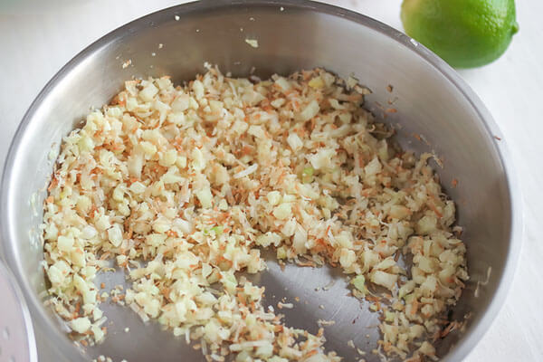 Cilantro Lime Shrimp with Crispy Coconut Caulirice