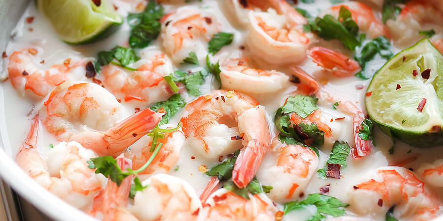 Cilantro Lime Shrimp with Crispy Coconut Caulirice