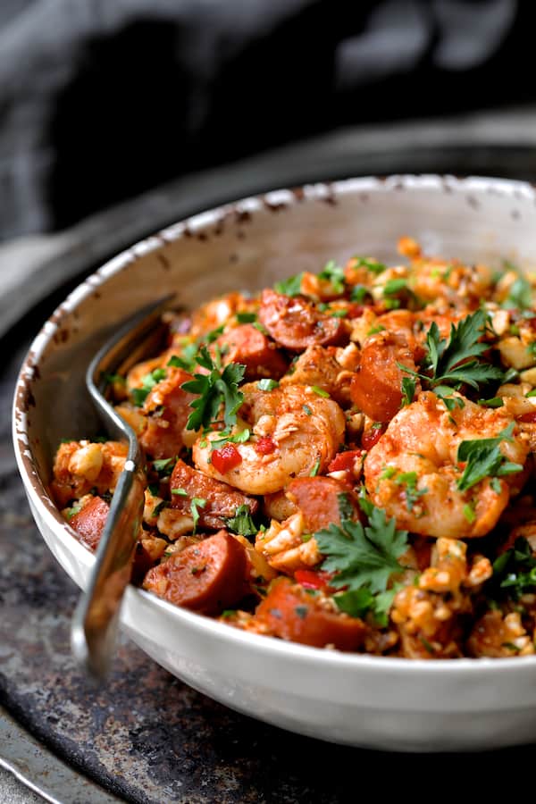 Low Carb Chicken Shrimp and Sausage Jambalaya