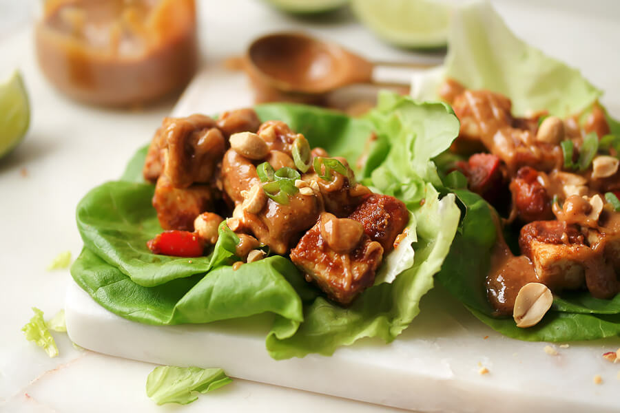 Spicy Peanut Tofu Lettuce Cups