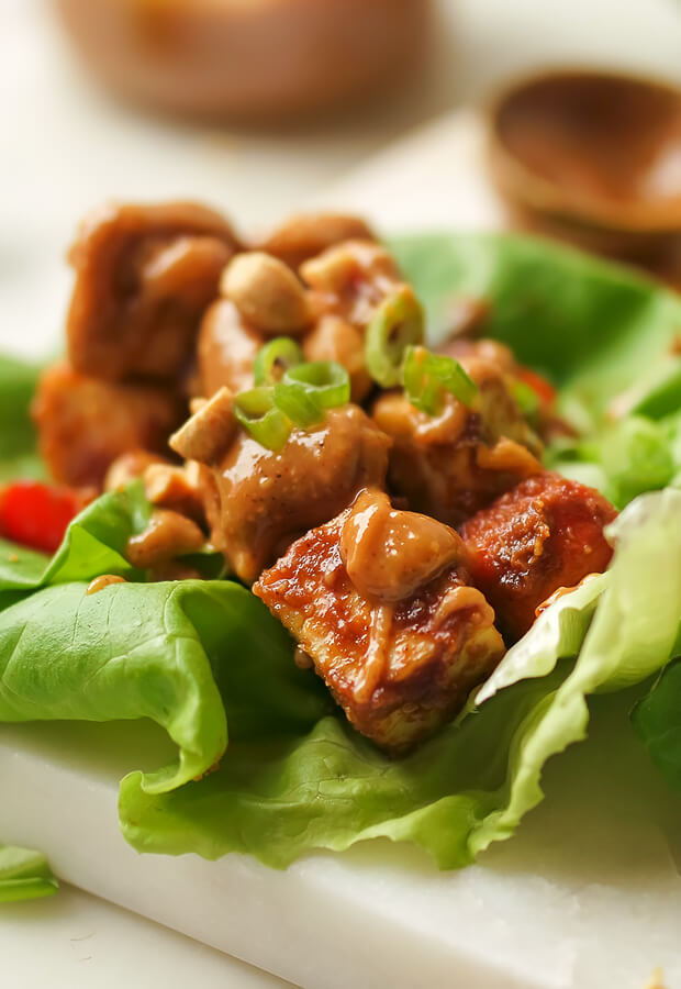 Spicy Peanut Tofu Lettuce Cups