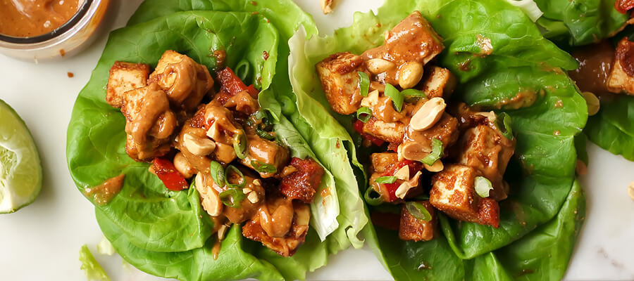 Spicy Peanut Tofu Lettuce Cups