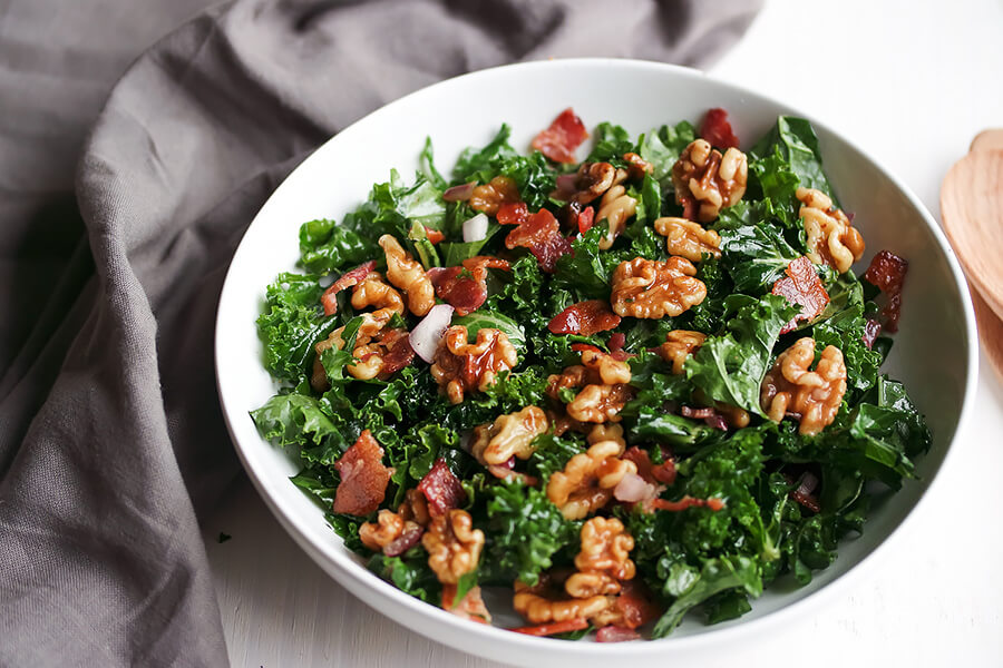 Maple Bacon and Walnut Kale Salad