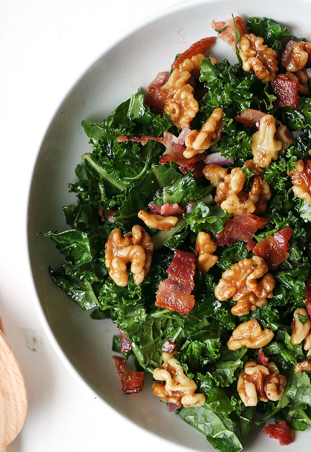 Maple Bacon and Walnut Kale Salad