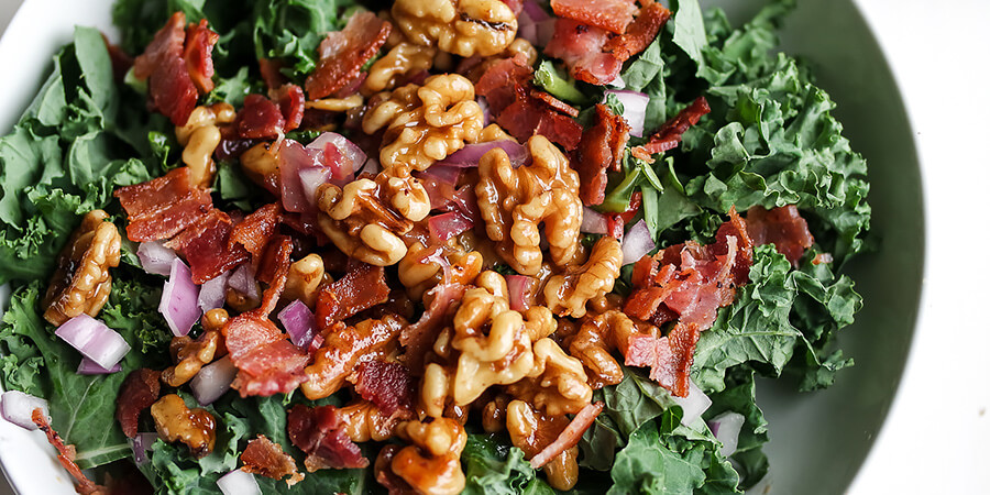 Maple Bacon and Walnut Kale Salad