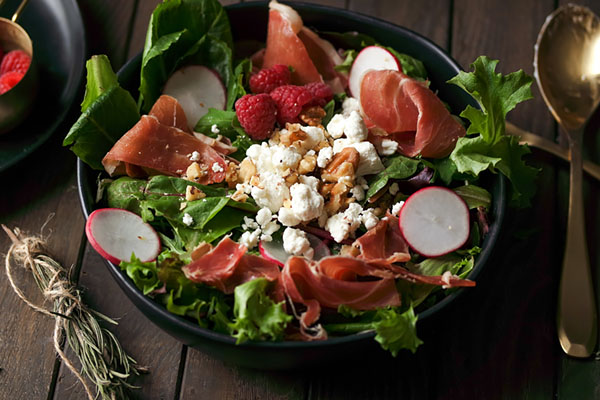 Prosciutto and Goat Cheese Salad with Raspberry Vinaigrette