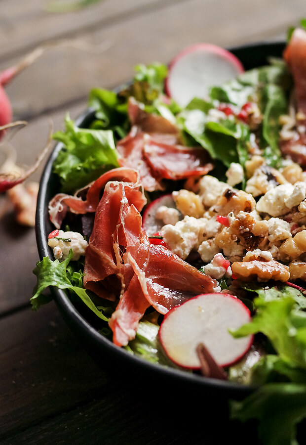 Prosciutto and Goat Cheese Salad with Raspberry Vinaigrette