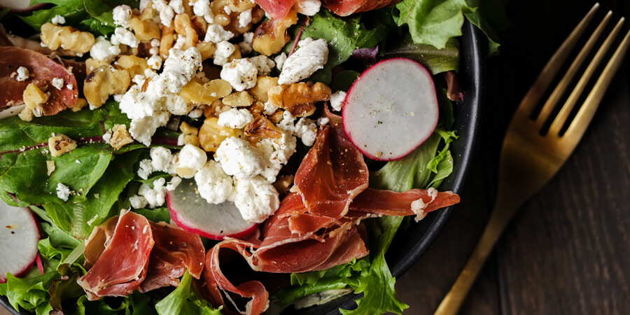 Prosciutto and Goat Cheese Salad with Raspberry Vinaigrette