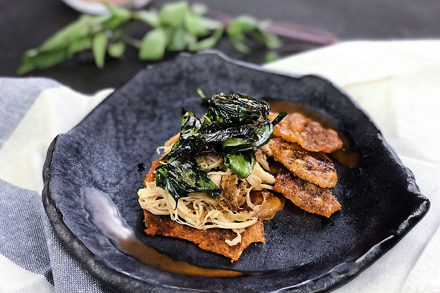 Spiced Crispy Chicken Skin Tostada