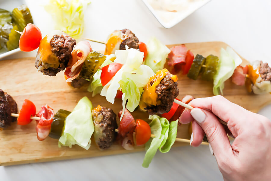 Keto Bacon Cheeseburger Kebabs