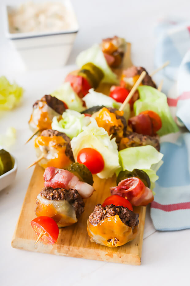 Keto Bacon Cheeseburger Kebabs