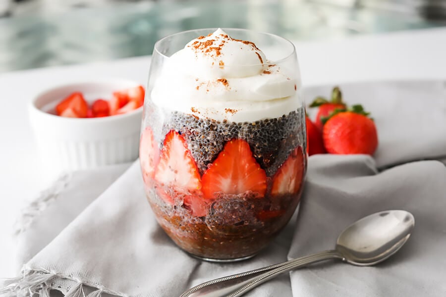 This recipe provides a fun spin on chia seed pudding. Instead of it just being one flavor, we’re layering several to create a Neapolitan style dessert.