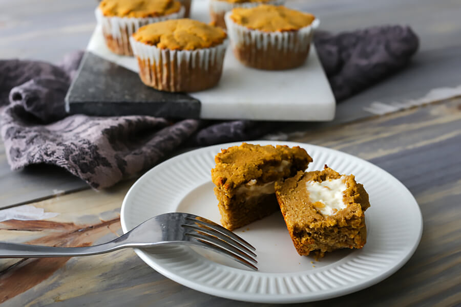 Keto Pumpkin Muffins with Cream Cheese Filling