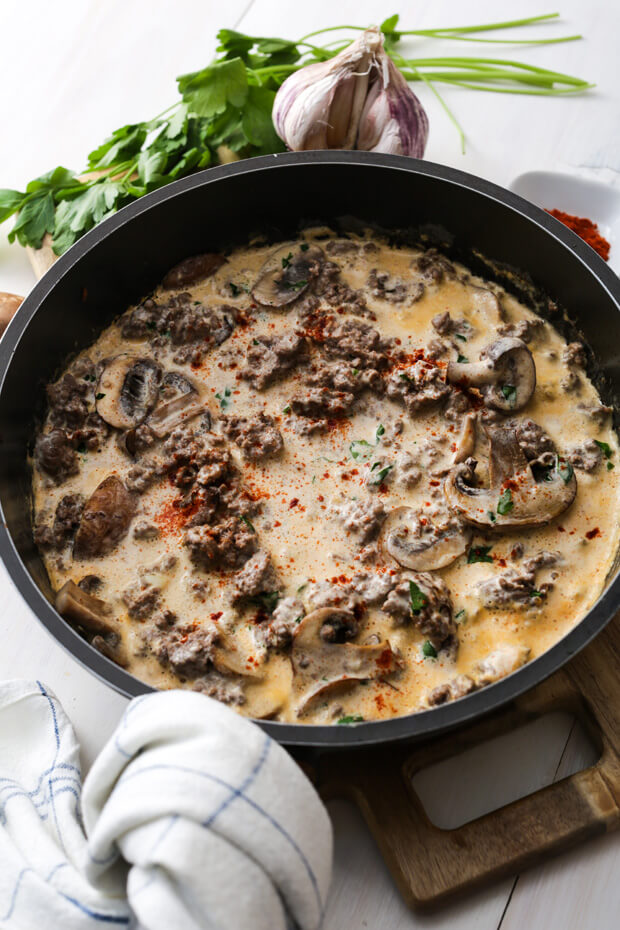 Ground beef stroganoff.