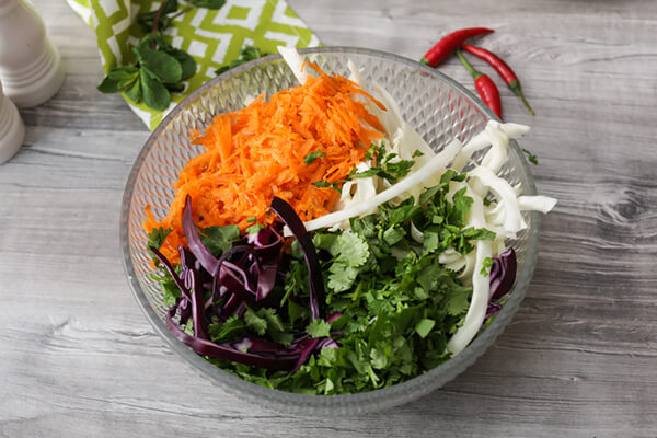 Chopped vegetables in a bowl.