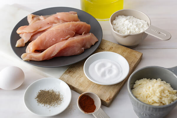 Ingredients for the keto chikfila style chicken strips.