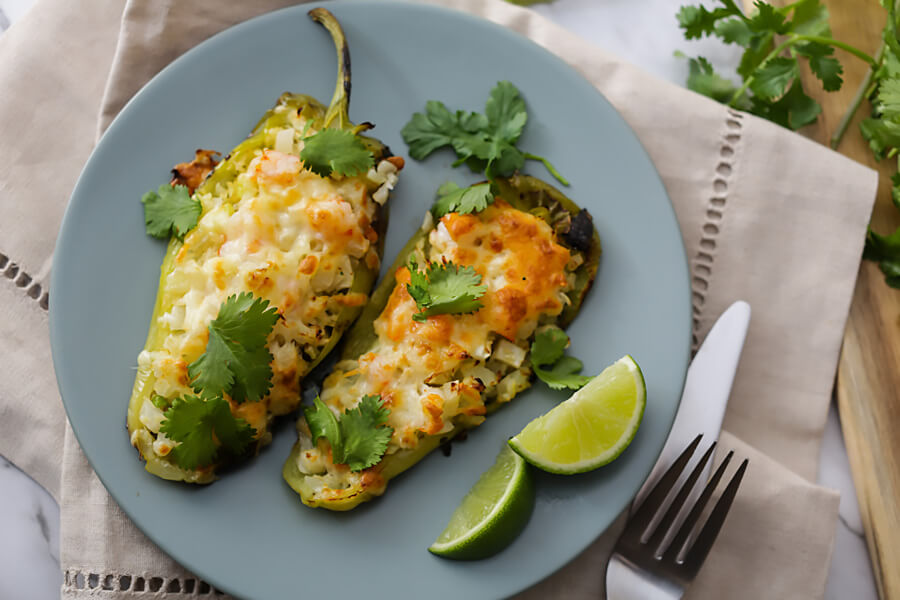 Keto Cilantro Lime Shrimp Stuffed Poblano Peppers