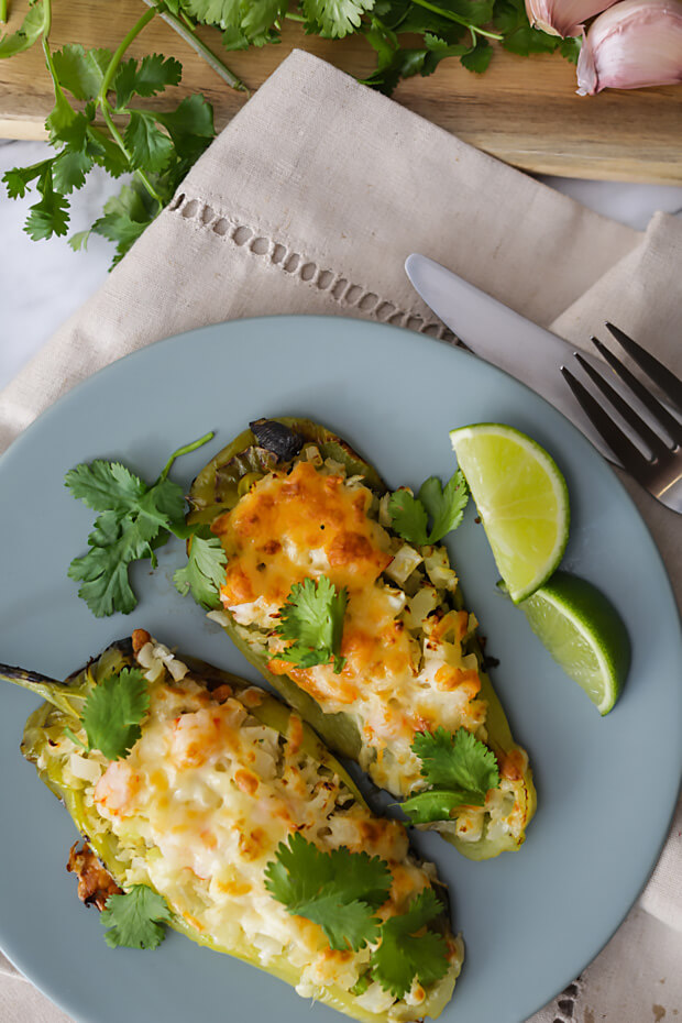 Keto Cilantro Lime Shrimp Stuffed Poblano Peppers