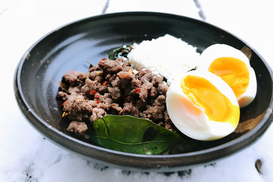 Ground Beef and Butter with Fresh Curry Leaves