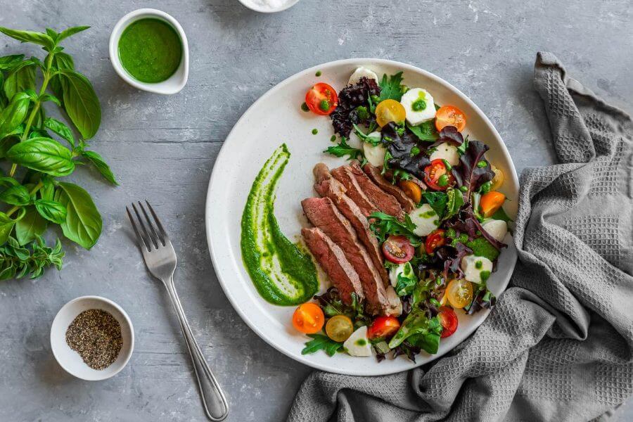 Keto Mozzarella and Tomato Steak Salad