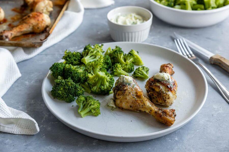 Roast Chicken with Broccoli and Garlic Butter