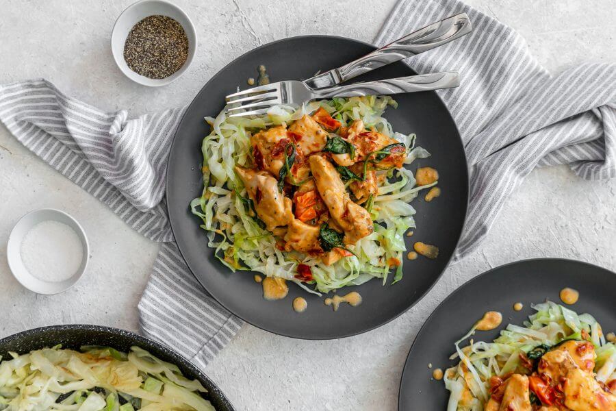 Keto Chicken Parmesan with Cabbage Pasta