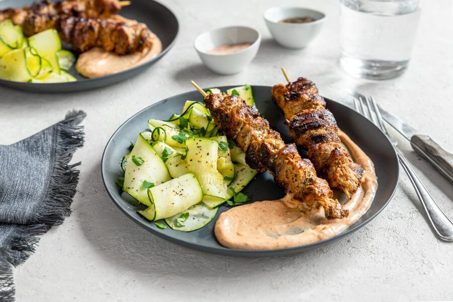 Keto Grilled Pork Skewers with Zoodle Salad