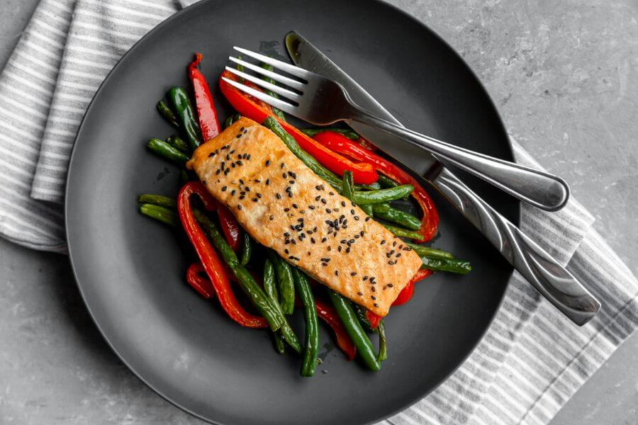 Keto Asian Salmon Green Bean Sheet Pan