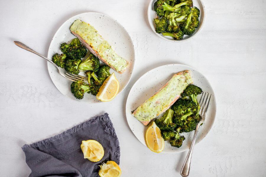 Pesto Baked Salmon with Broccoli