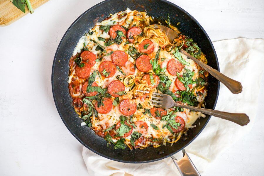 Keto One Pan Pizza Zoodles