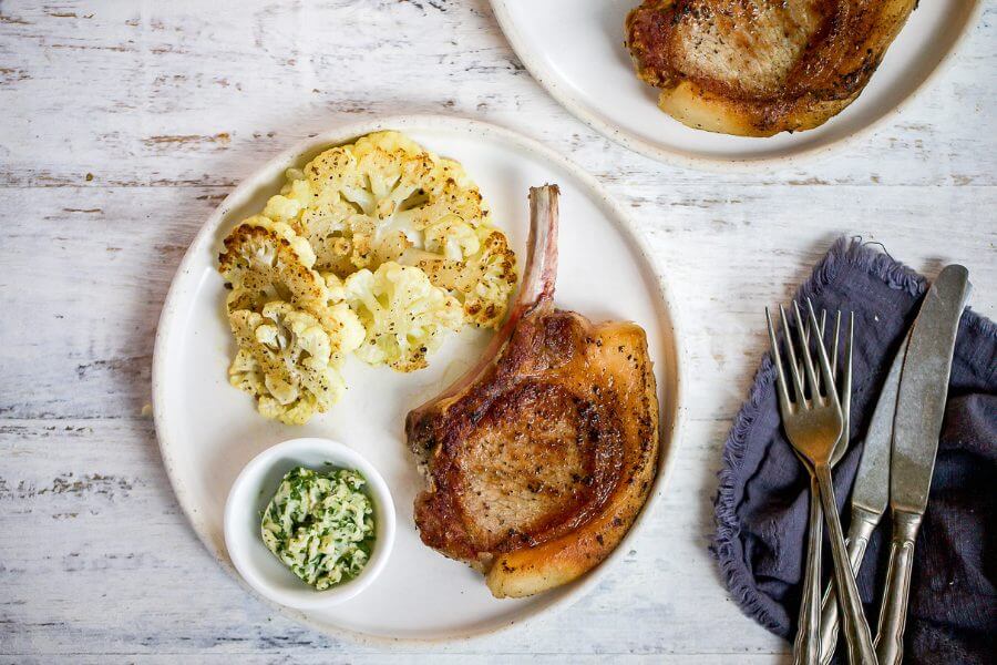 Keto Pork Chops with Roasted Cauliflower